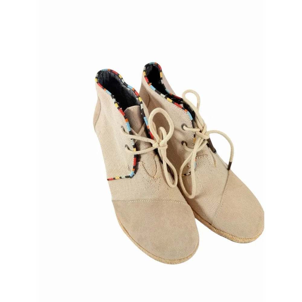 Toms Desert Wedge Whisper Burlap Suede Espadrille Booties 7